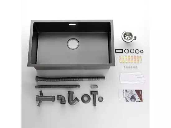 LONHEO MAX Évier Cuisine 1 Bac 74*44*20CM,en Inox Brossé avec Siphon et Trop-Pleinn,Noir