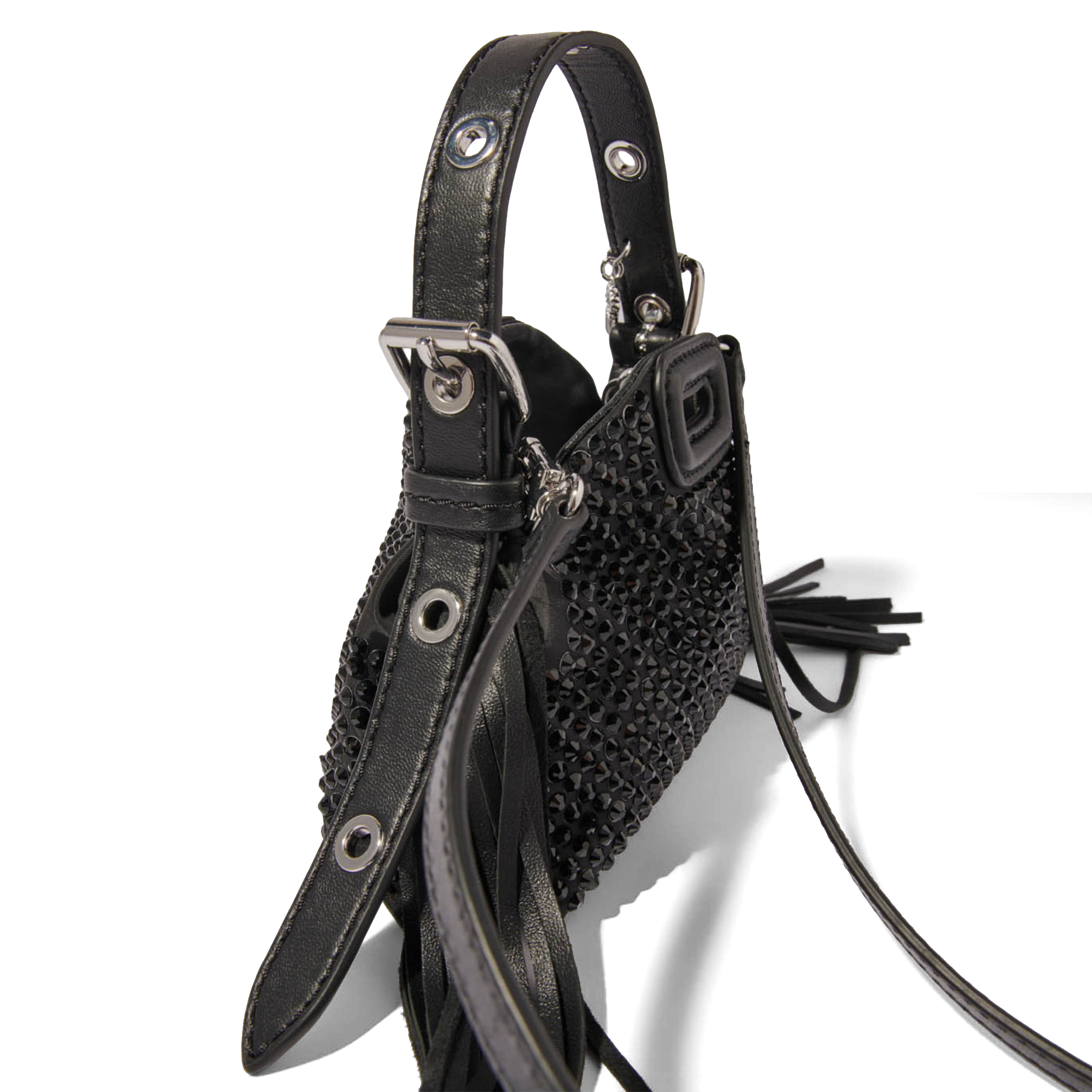 MISS M MINI - Sac bandoulière à franges et strass | Noir