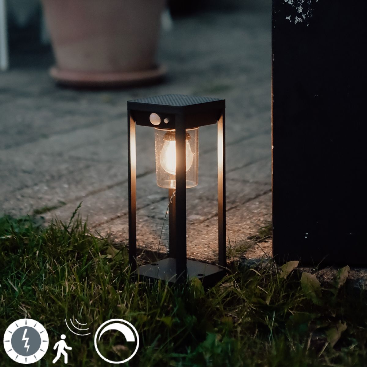 Staande buitenpaal donkergrijs 25 cm met dimlicht en sensor op solar - Sonne