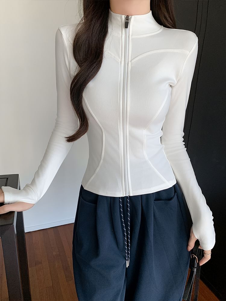 Trendycas - Effen cropped jack met opstaande kraag en rits