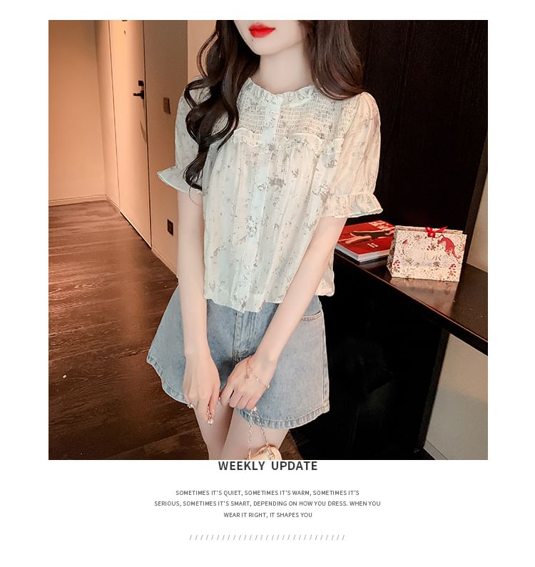 Dragan Pulse - Blouse met pofmouwen en bloemenruffle