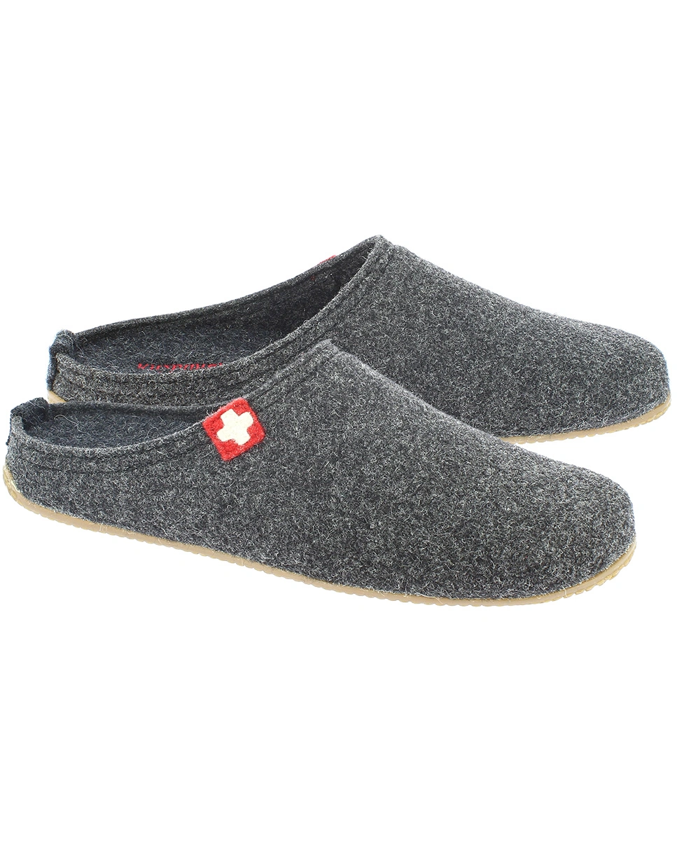Filzpantoffel SCHWEIZER KREUZ in anthra