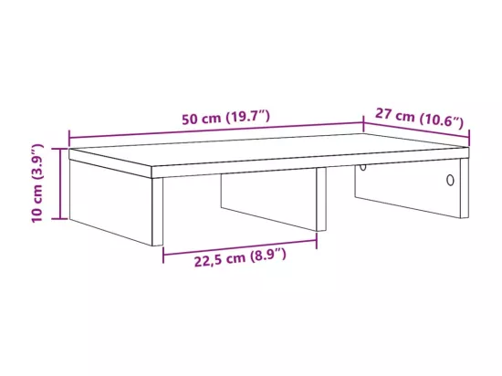Support de moniteur chêne fumé 50x27x10 cm bois d'ingénierie