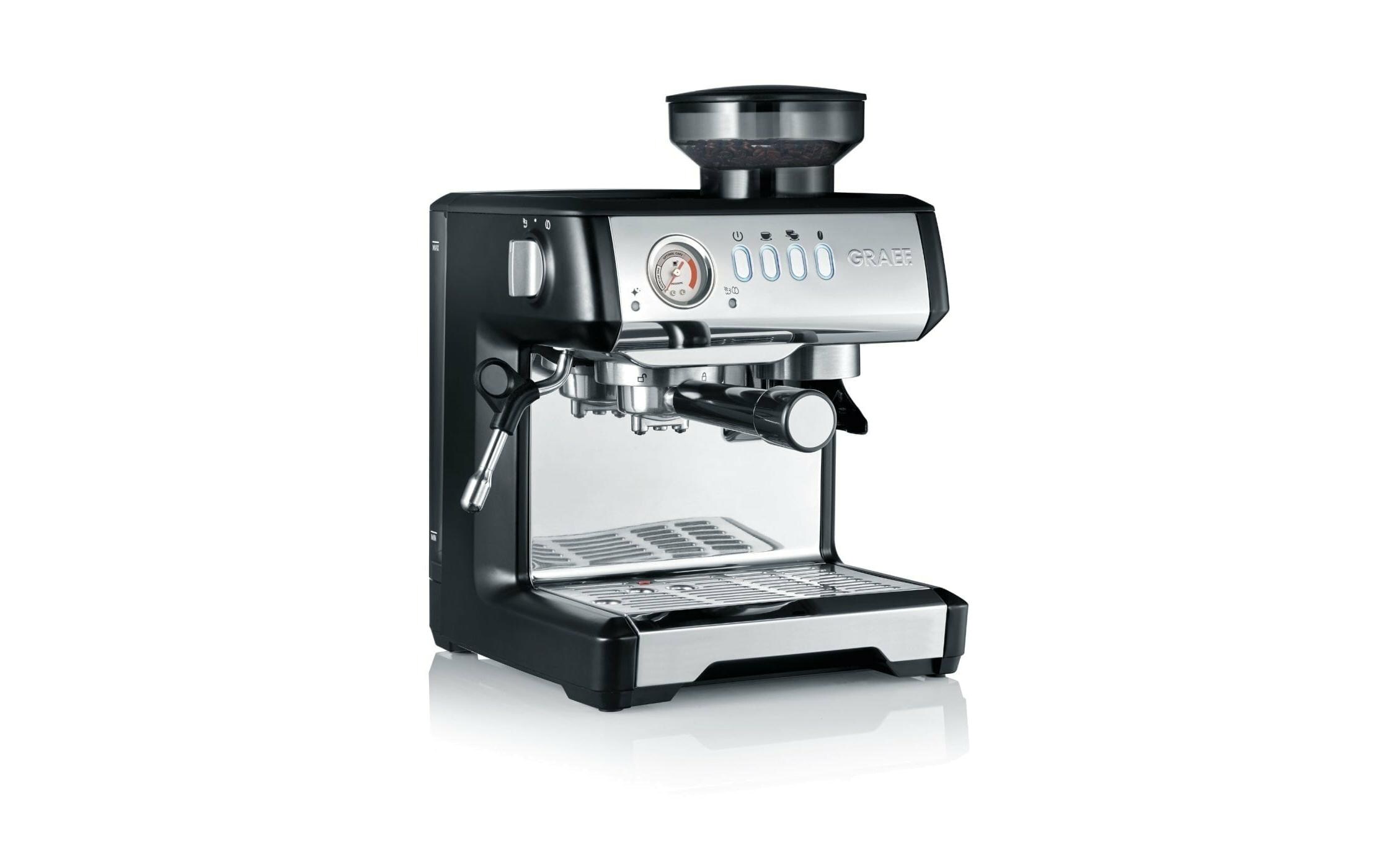 Siebträgermaschine Milegra Edelstahl/Schwarz<br>Espressomaschine mit integrierter Kaffeemühle
