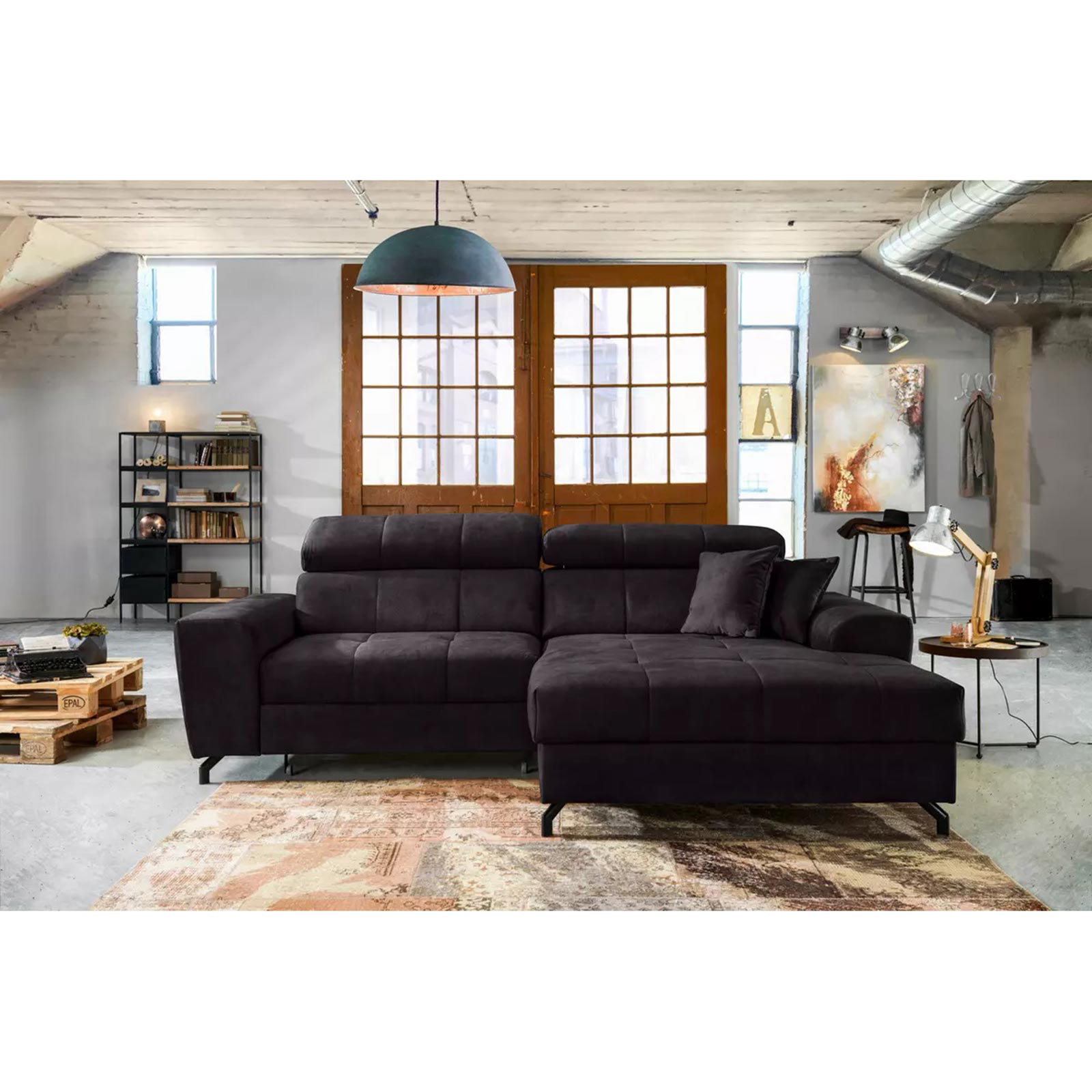 Ecksofa - aubergine - Samt - mit Liegefunktion - Recamiere rechts