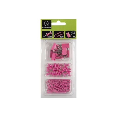 Exacompta Iderama - Kit de 58 attaches (pince-notes, trombones et punaises) - rose