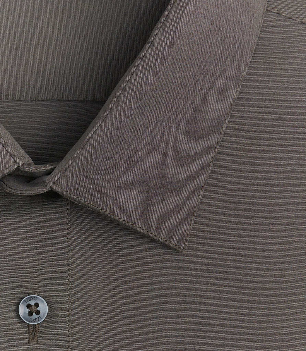 Chemise coton stretch slim kaki-foncé 