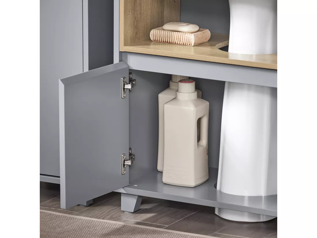 SoBuy BZR148-DG Meuble sous Lavabo de Salle de Bain, Meuble sous Vasque à 2 Portes, Placard Armoire de Rangement Meuble évier de Cuisine, L60 x P30 x H61 cm, Gris