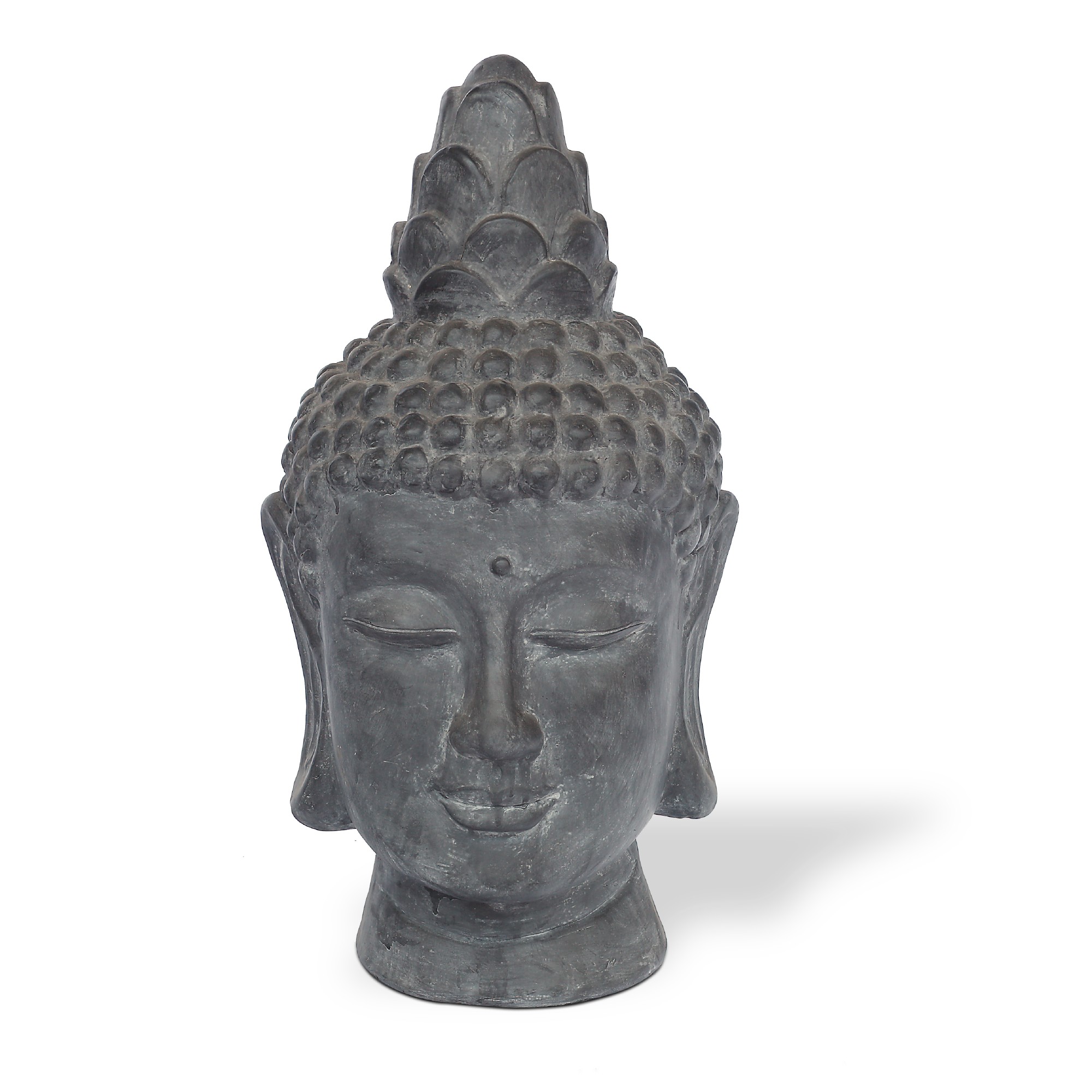 Buddhakopf Terrakotta, grau, H 76 cm, Ø 40 cm von fischer's lagerhaus