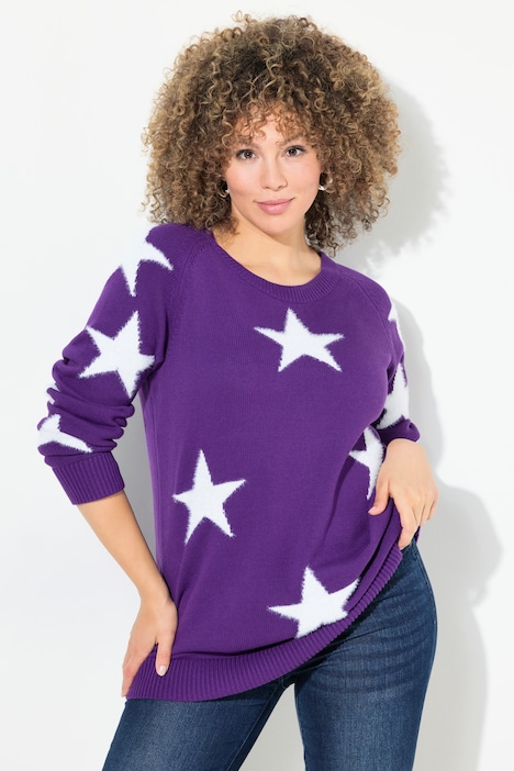 Pullover, Glitzersterne, Rundhals, Raglan-Langarm