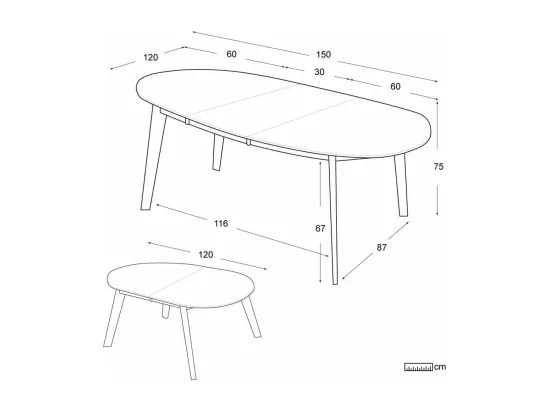 Table à manger extensible en bois massif naturel 120x75