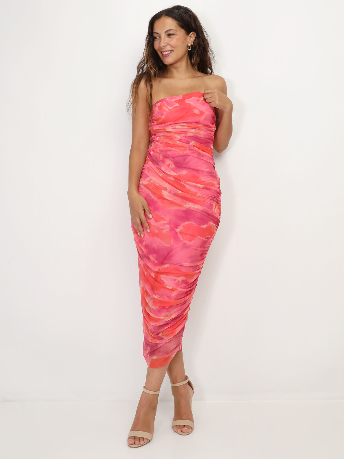 Robe tube en tulle tie & dye- Fuchsia