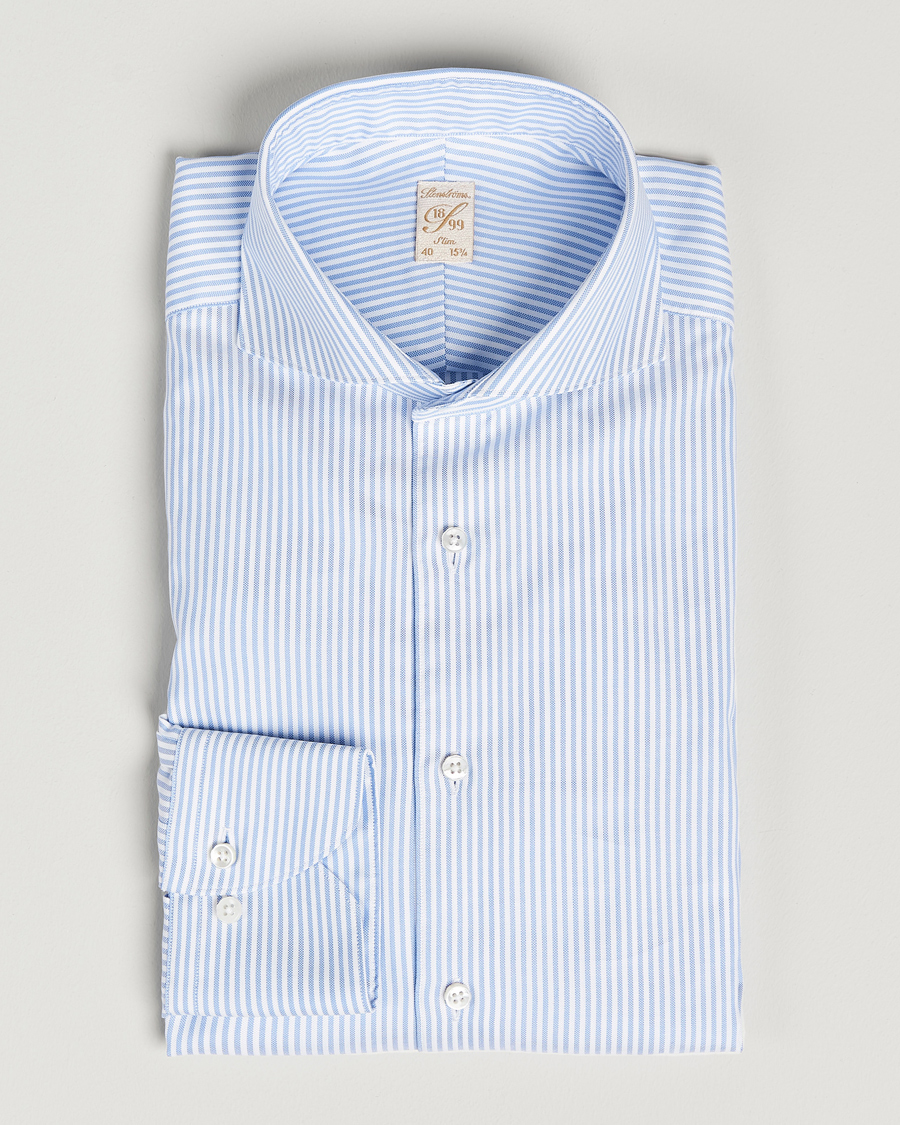 Stenströms 1899 Slimline Supima Cotton Striped Shirt White/Blue