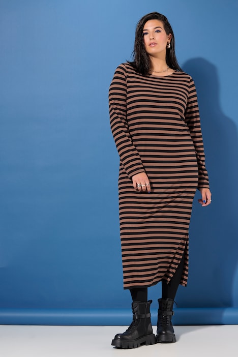 Jersey-Midikleid, A-Linie, Rippjersey, Ringel