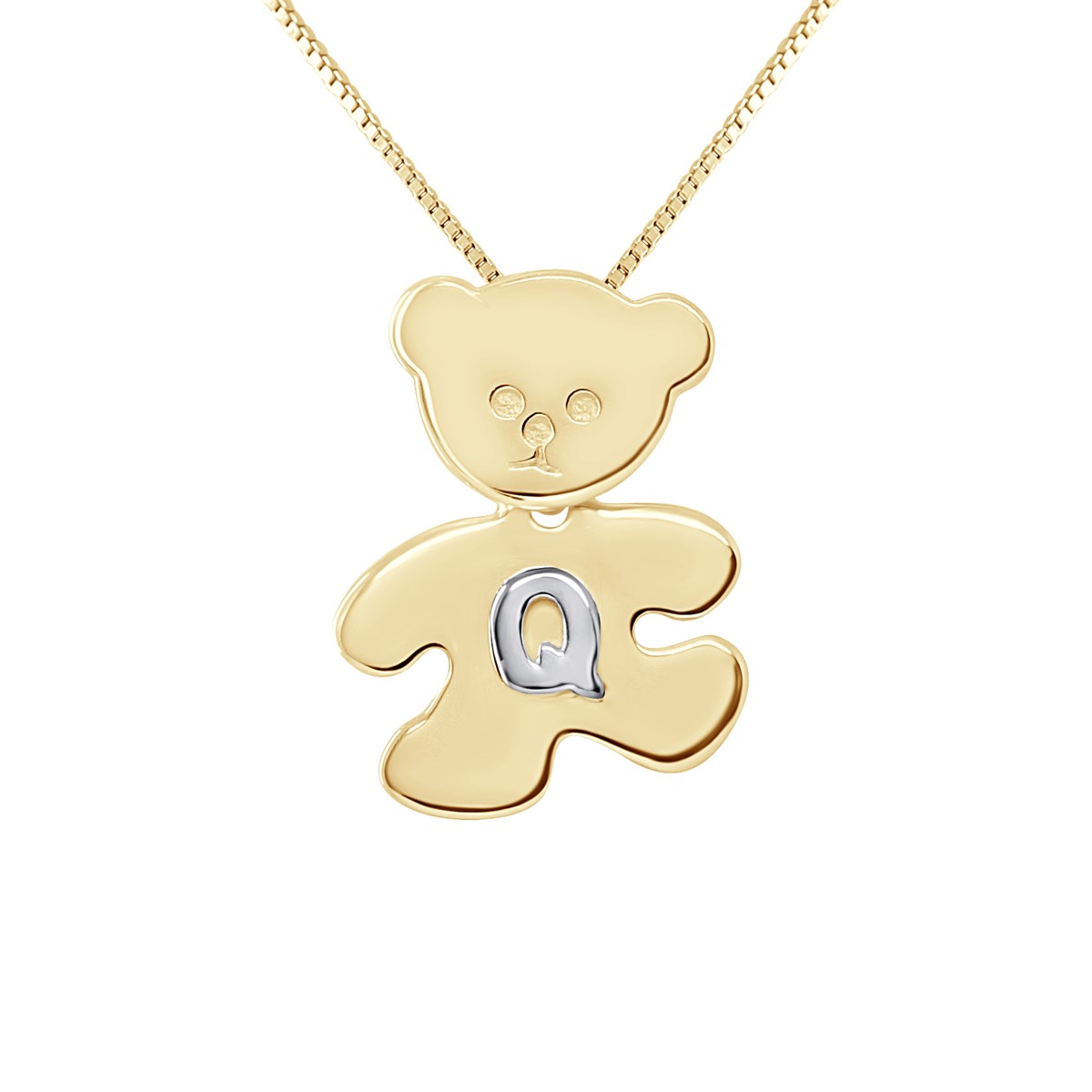 Pendentif OURSON plaqué Or Jaune - Lettre Q Argent