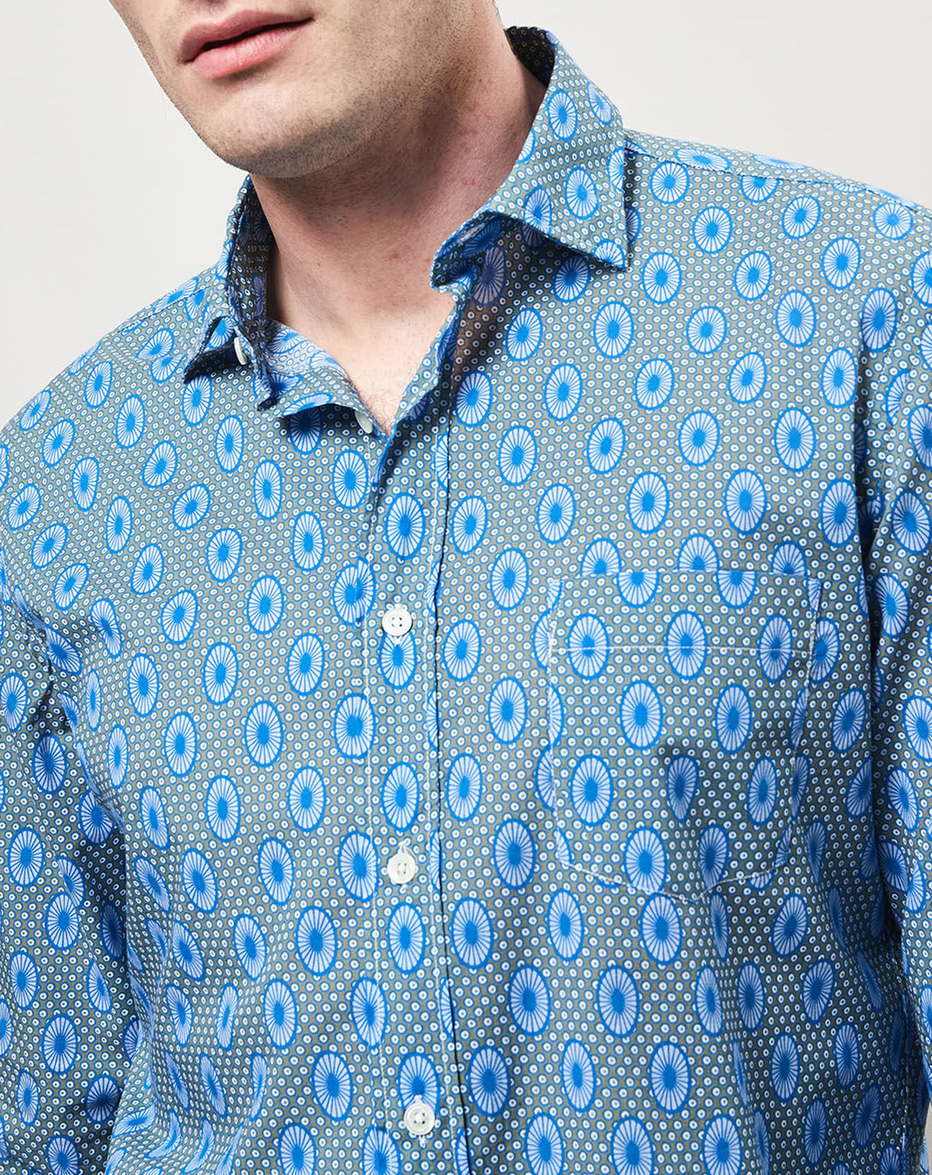 Hartford Chemise Regular Paul imprimé fantaisie bleu/kaki