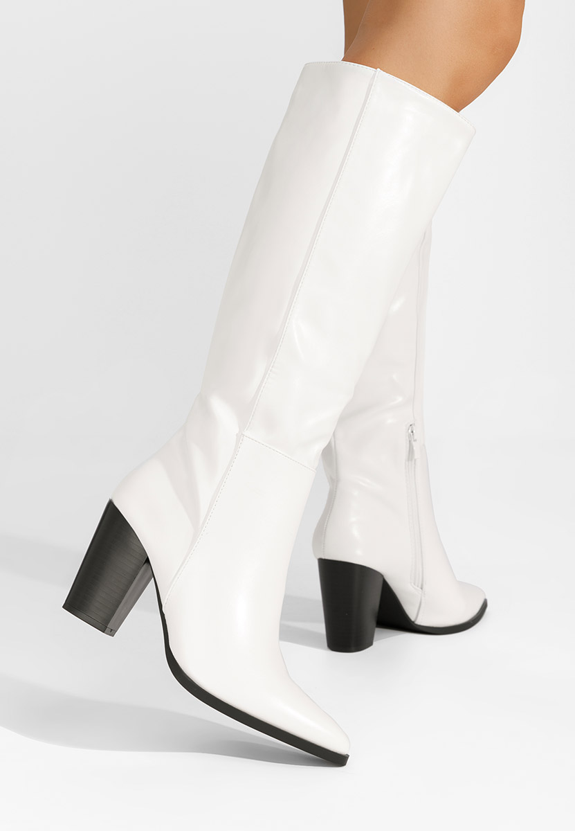 Bottes à talon carré blanches Debeka