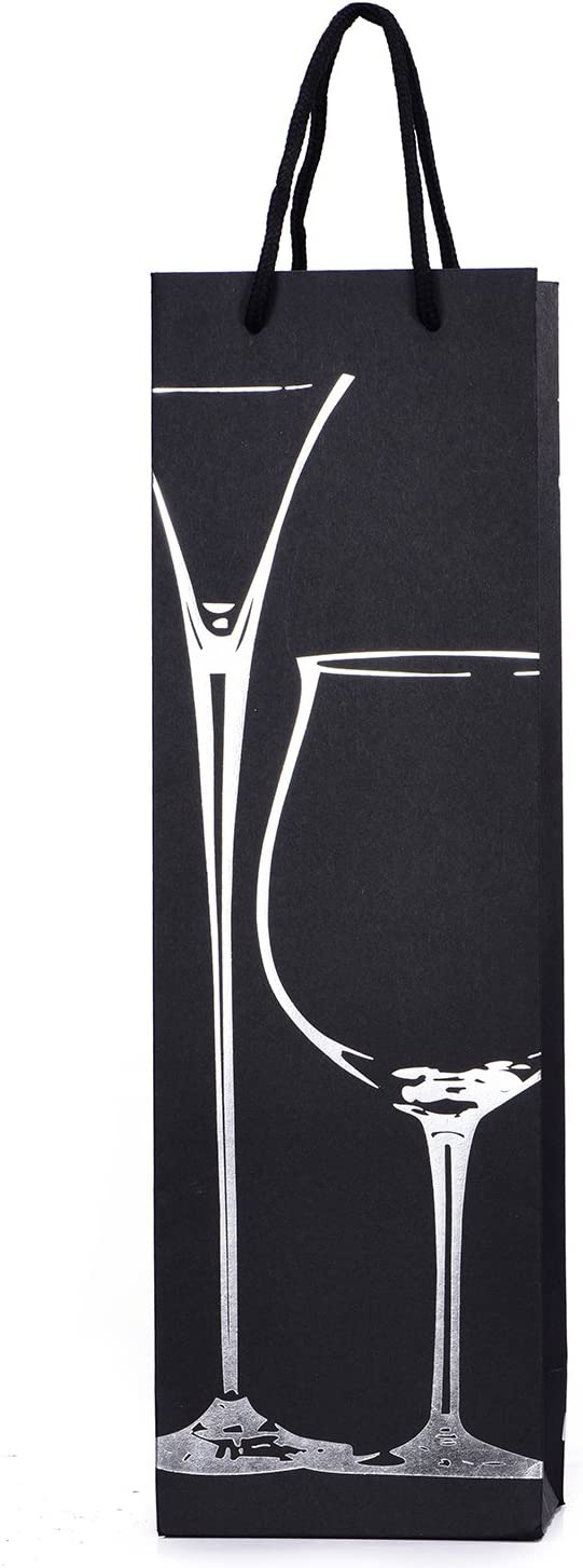 (10er Set) Papier Wein Flaschen Tasche Flaschenträger Geschenk Tüte für Champagner / Wein / Sekt - Schwarz
