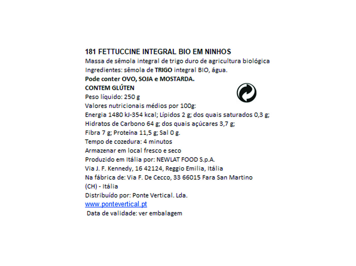 FETTUCCINE DELVERDE NIDO INTEGRAL BIO 250GR