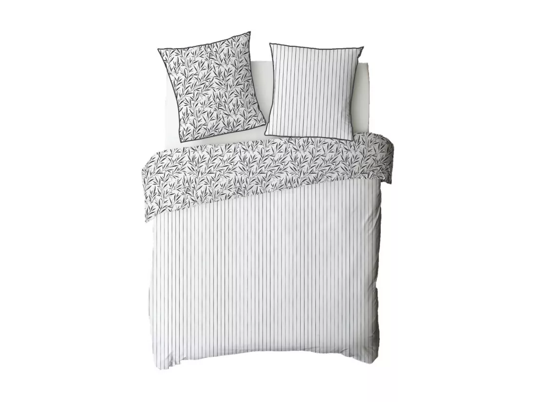 Parure de lit 2 personnes en coton 57 fils imprimé blanc 240x220cm