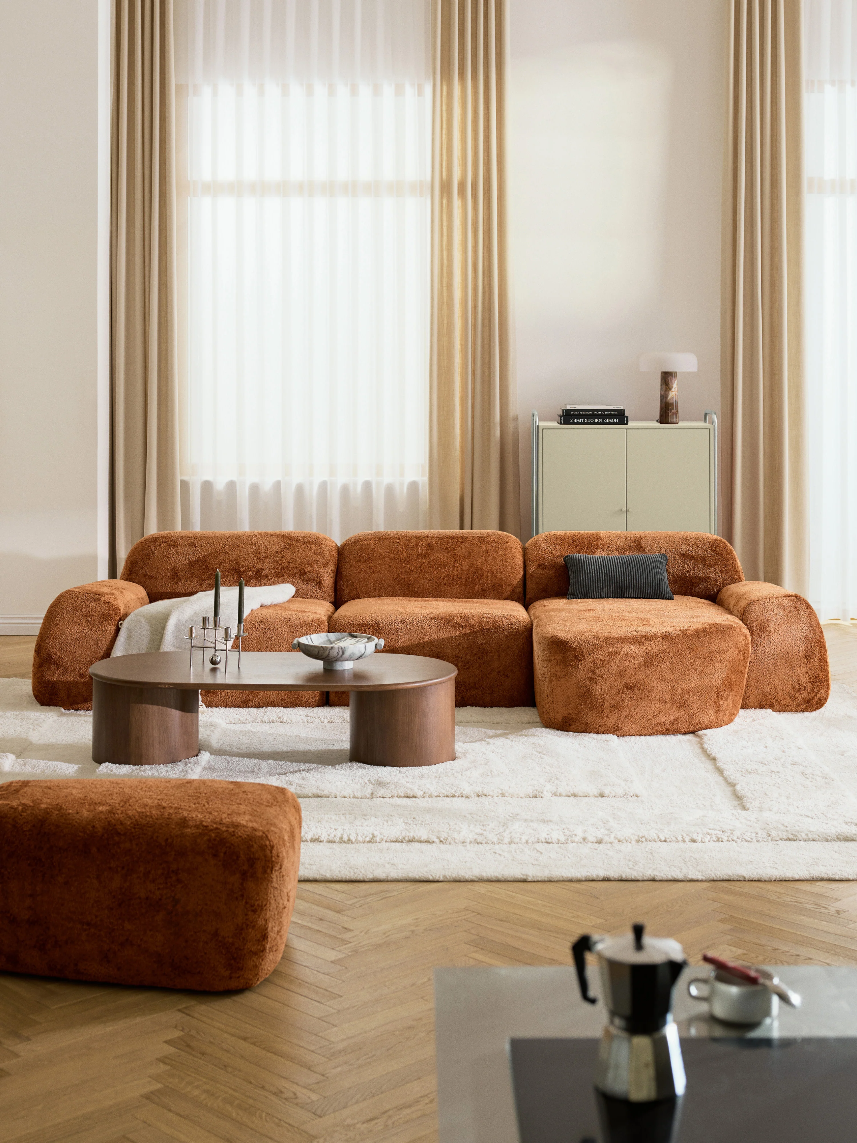 Modulaire teddy-bouclé hoekbank Wolke (4-zits)