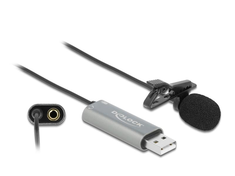 Delock Mikrofon USB Krawatten/Lavier, Omnidirektional 24Bit Delock USB Krawatten Lavalier Mikrofon Omnidirektional 24 bit / 192 kHz mit Clip und 3.5 mm Stereoklinken-Kopfhöreranschluss