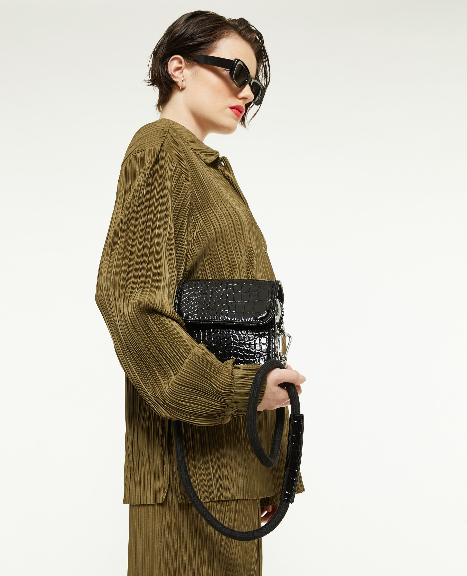 Sac boxy effet croco verni - Noir