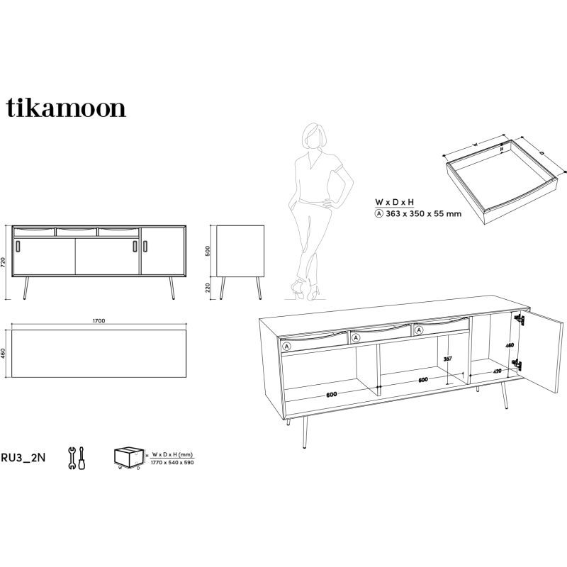 Buffet en acajou massif Simen H 72 x L 170 x P 46 cm