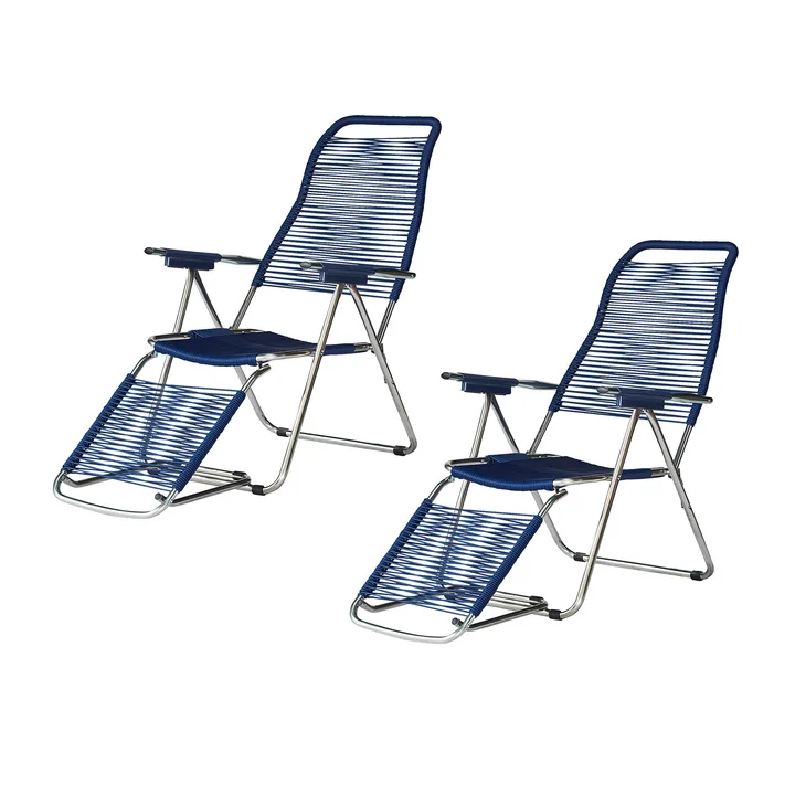 Fiam - Liegestuhl Spaghetti, Gestell Aluminium / Bespannung blau (2er-Set)