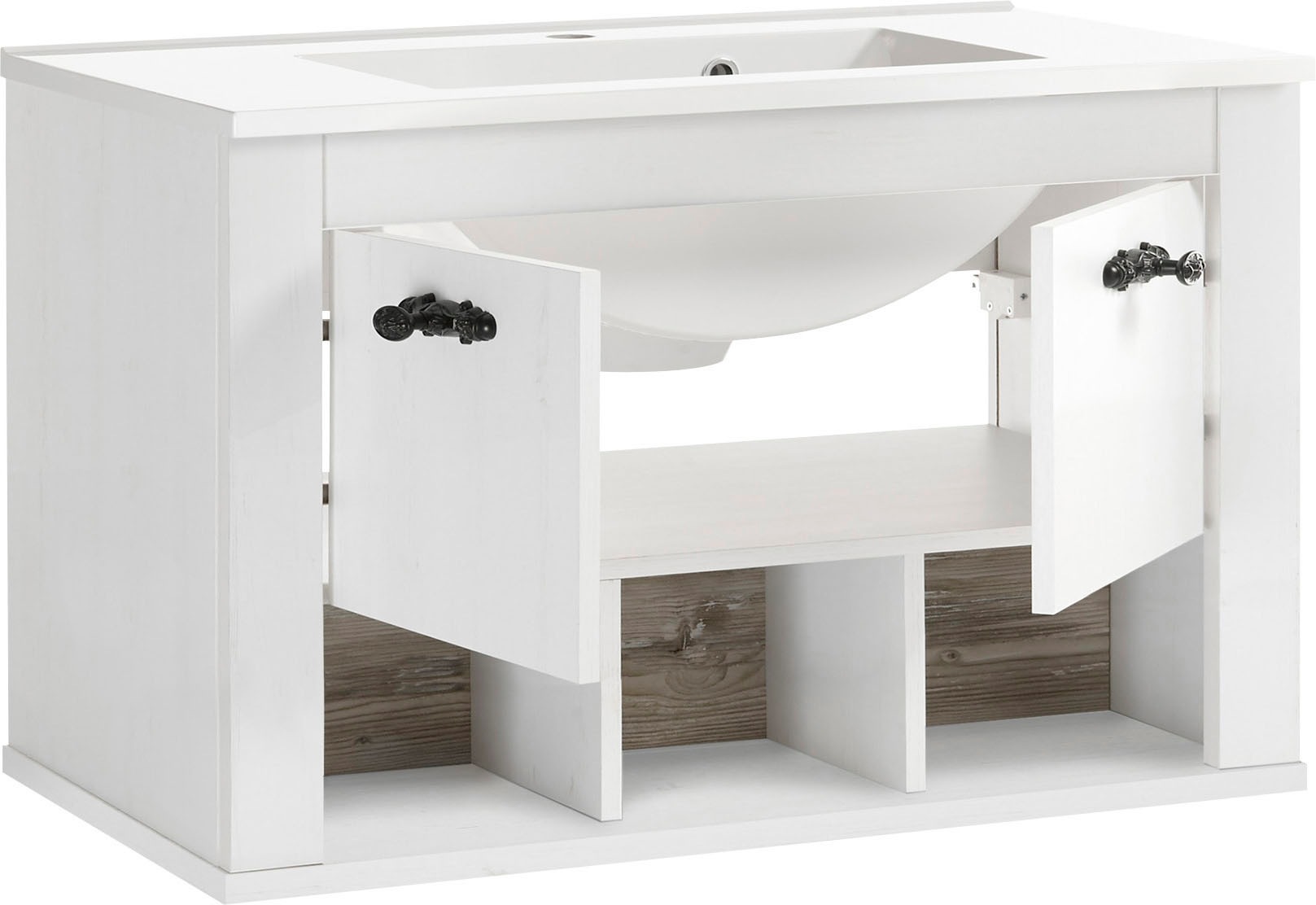 Home affaire Waschtisch »Florenz, Waschbeckenunterschrank inkl. Waschbecken, Metallgriffe« in Pinie Weiss, hängend, Breite 82 cm, inkl. Mineralgussbecken