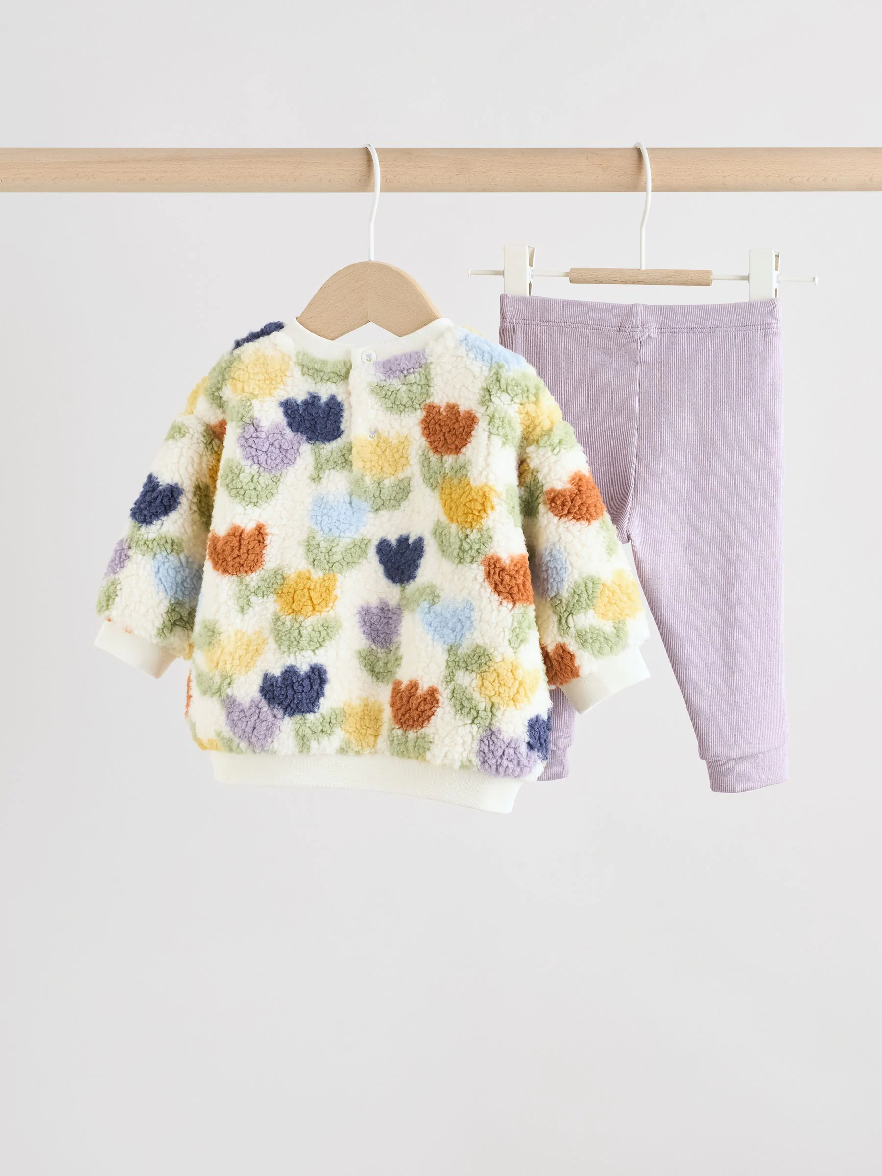 Crème/paarse tulp - 2 -delige Set van Fleece Tops en Leggings voor Baby''s (0mnd-2jr)