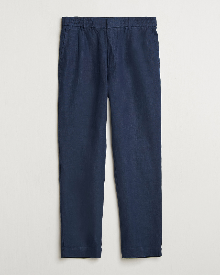 NN07 Billie Linen Drawstring Trousers Navy Blue