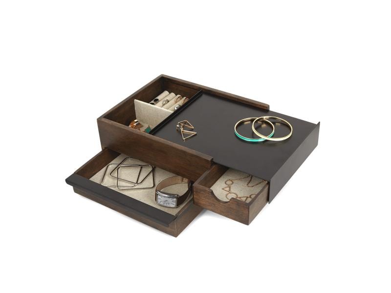 Umbra Schmuckschatulle Stowit Weiss/Wallnuss Moderne Schmuck-Box mit Geheimfächern