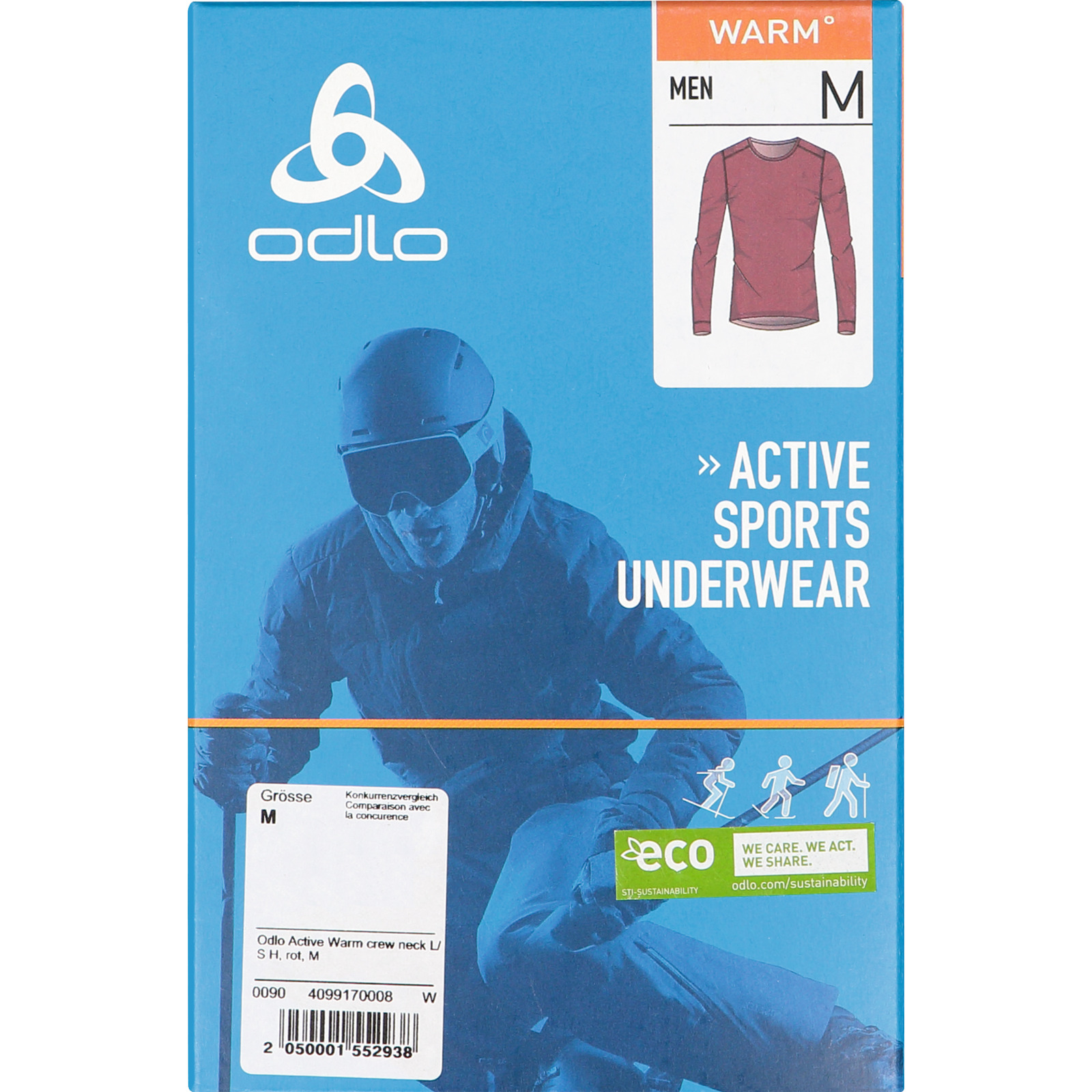 Odlo Active Warm Herren-Langarmshirt Crew Neck 3XL, rot