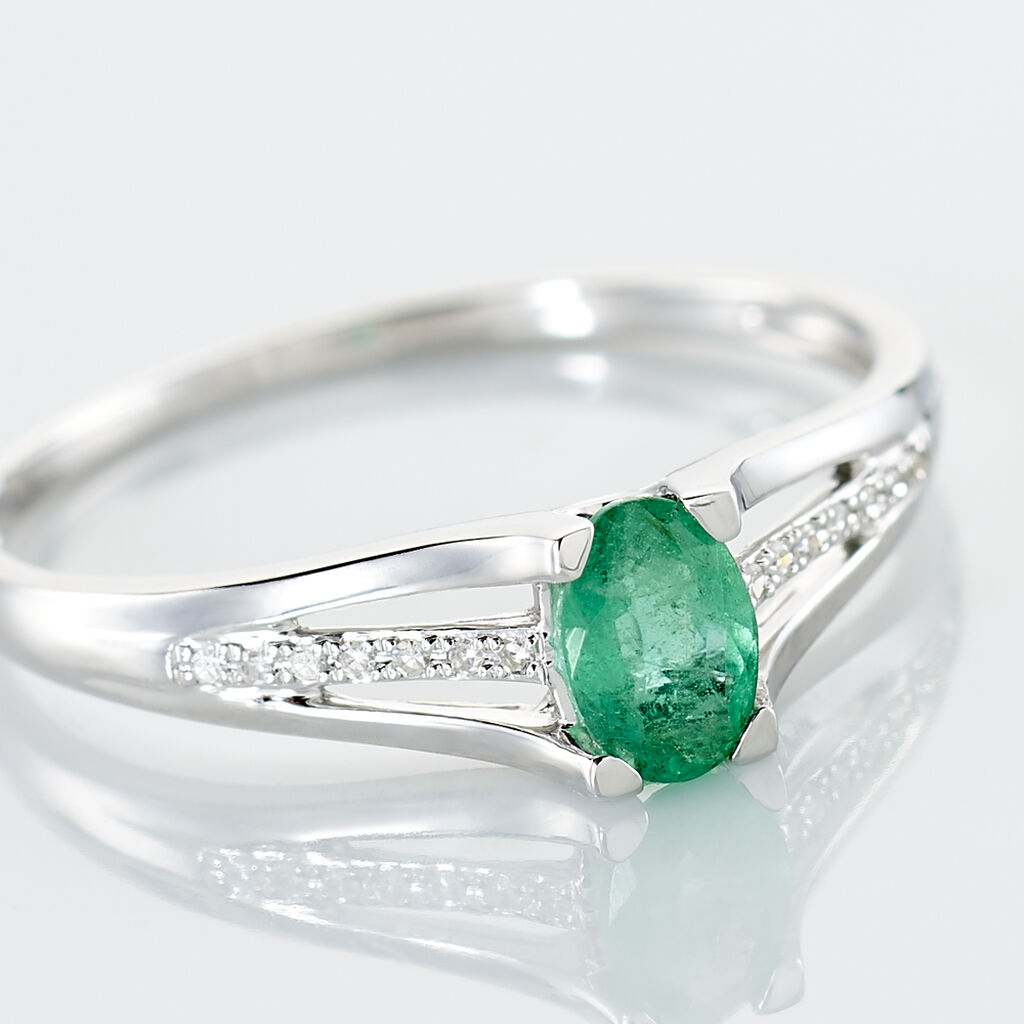Bague Denise Or Blanc Emeraude Et Diamant