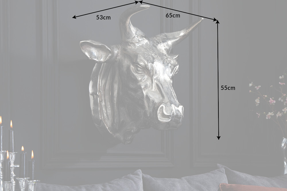 Extravagante Stierkopf Wanddekoration TORERO 65cm silber Deko Schädel