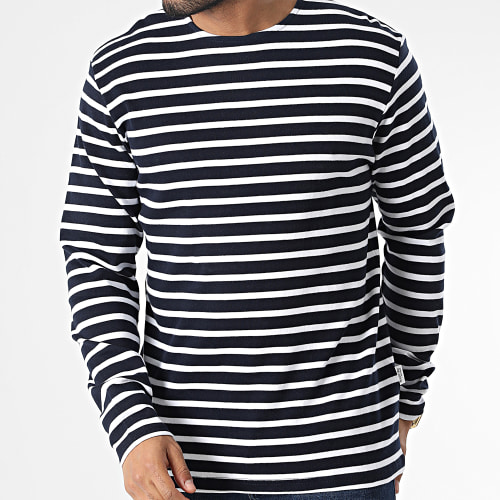 Tee Shirt Manches Longues A Rayures Briac Stripe Bleu Marine Blanc