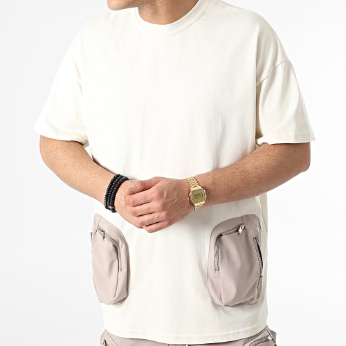 Ensemble Tee Shirt Poche Et Pantalon Jogging LL600 Beige