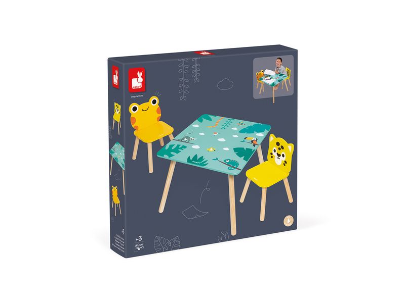 Janod Tropik – Möbelset «Tropical» Gelb; Grün; Nature Kindertisch- und Stuhlset