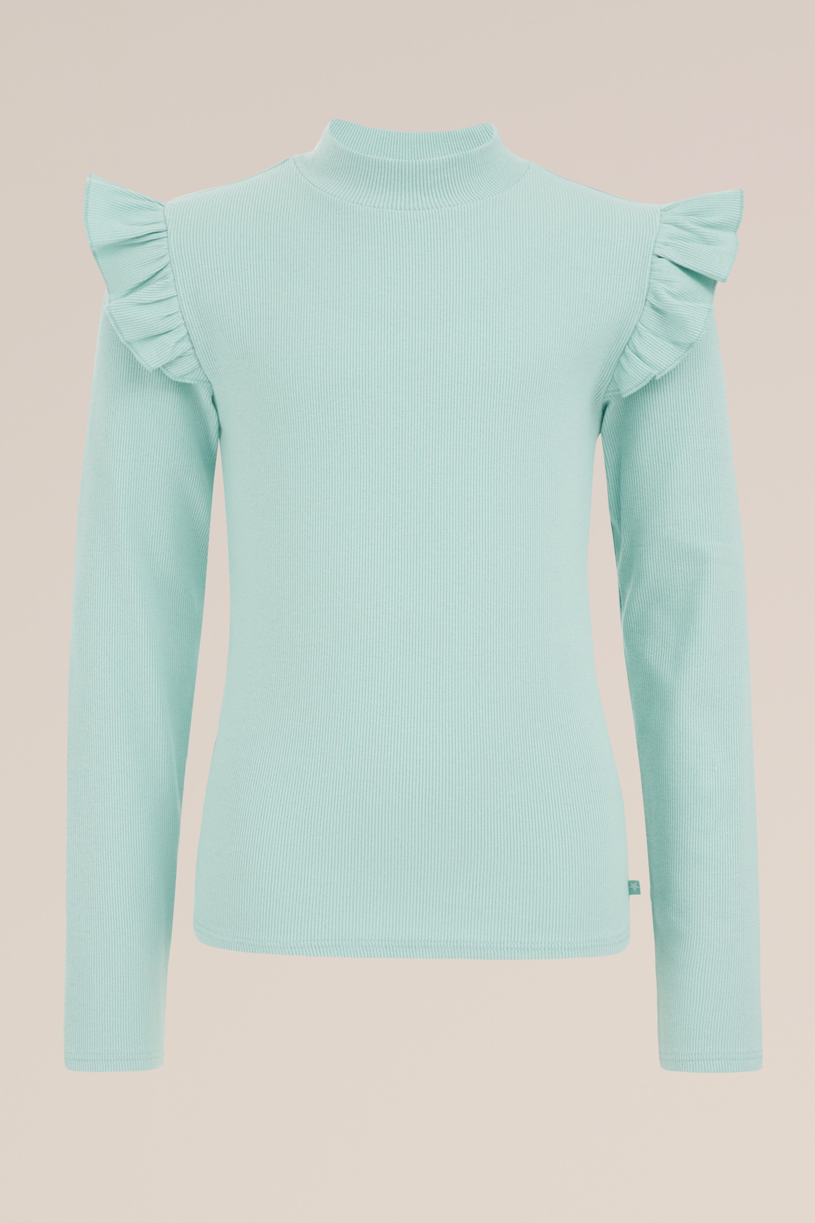 Meisjes geribd T-shirt met ruches WE Fashion Lichtblauw