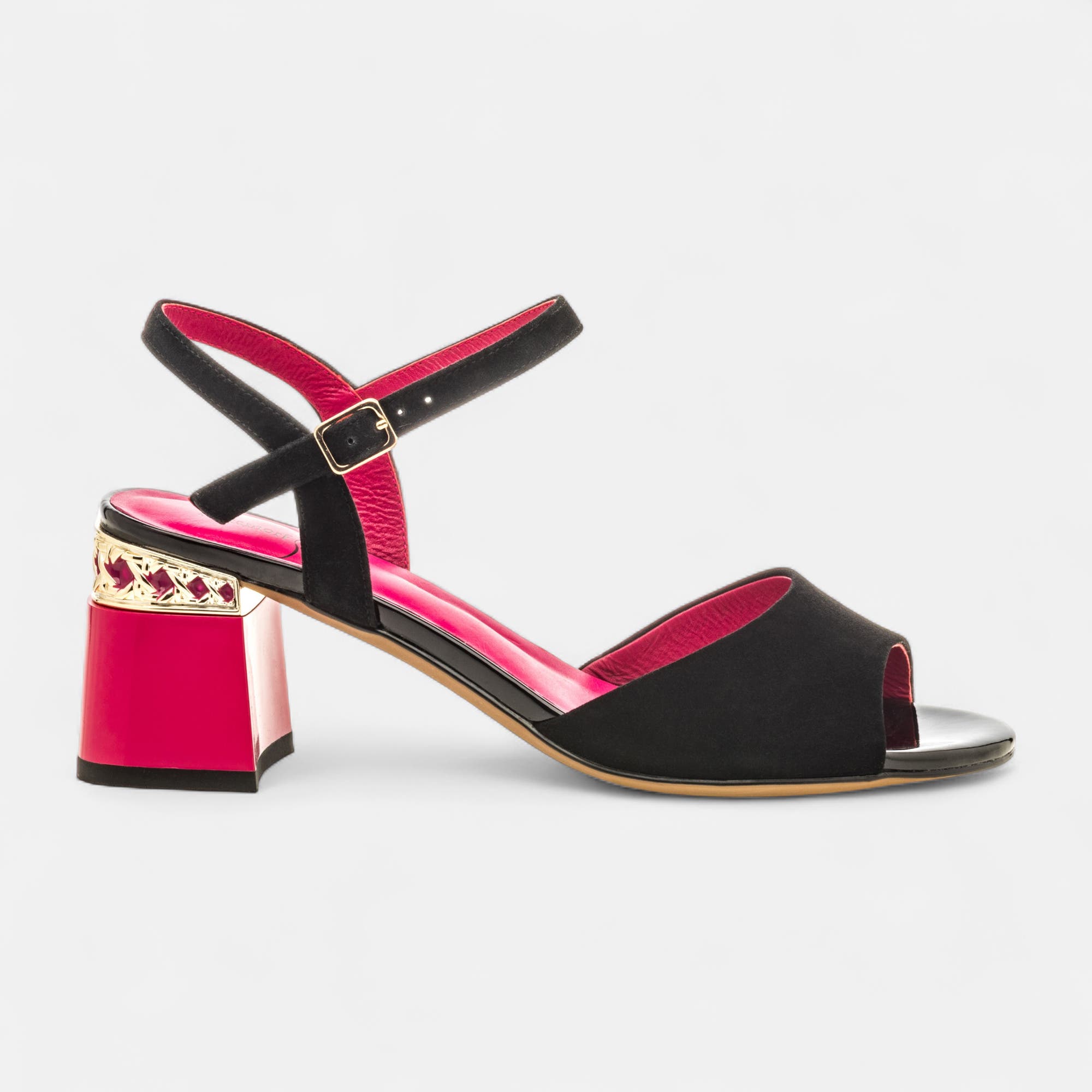 Nu-pieds à talon Femme en cuir noir