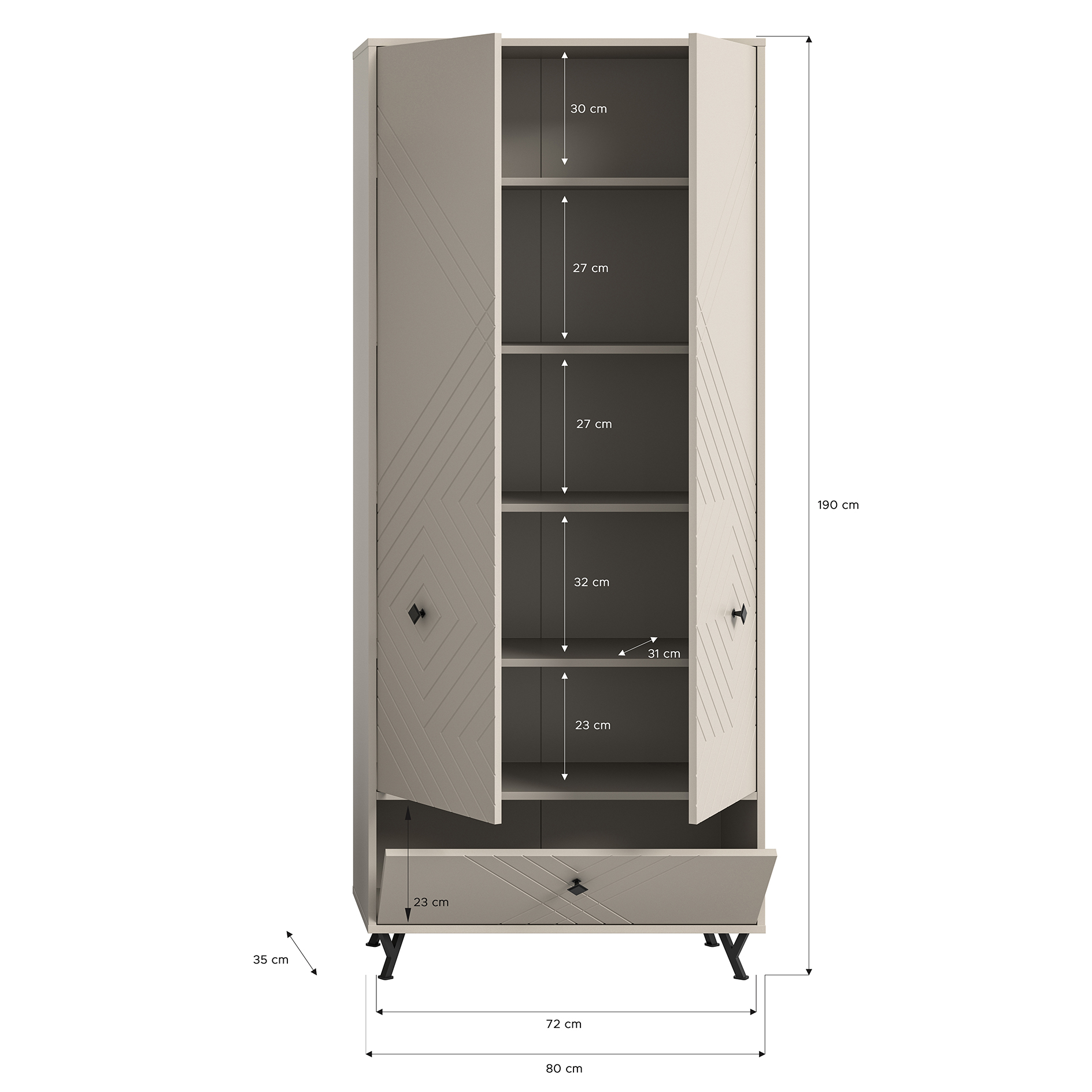 Garderobenschrank NOTES - sandbeige matt - 190 cm hoch