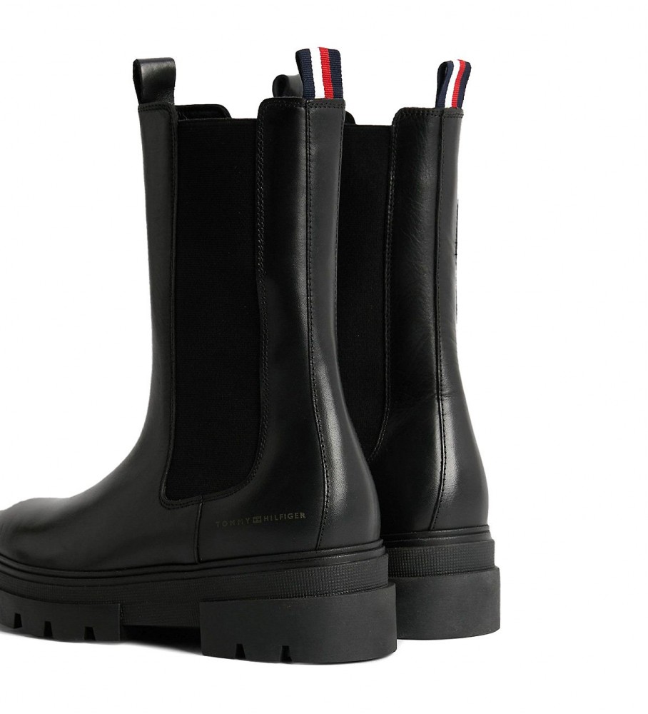 Botas Chelsea Tommy Hilfiger em couro preto - Altura da sola: 5,5 cm -