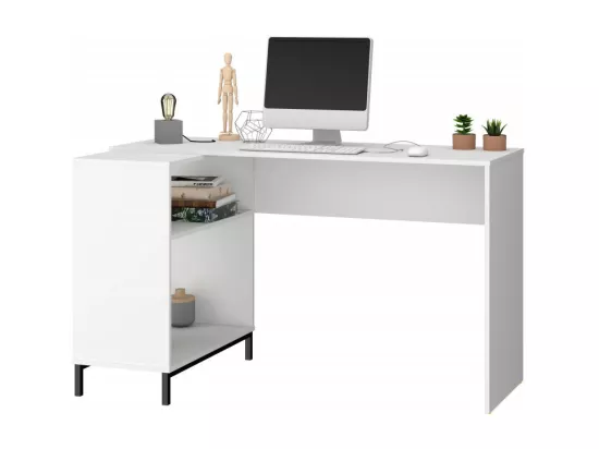 Bureau d'Angle Blanc et Meuble de Rangement 2 Niches