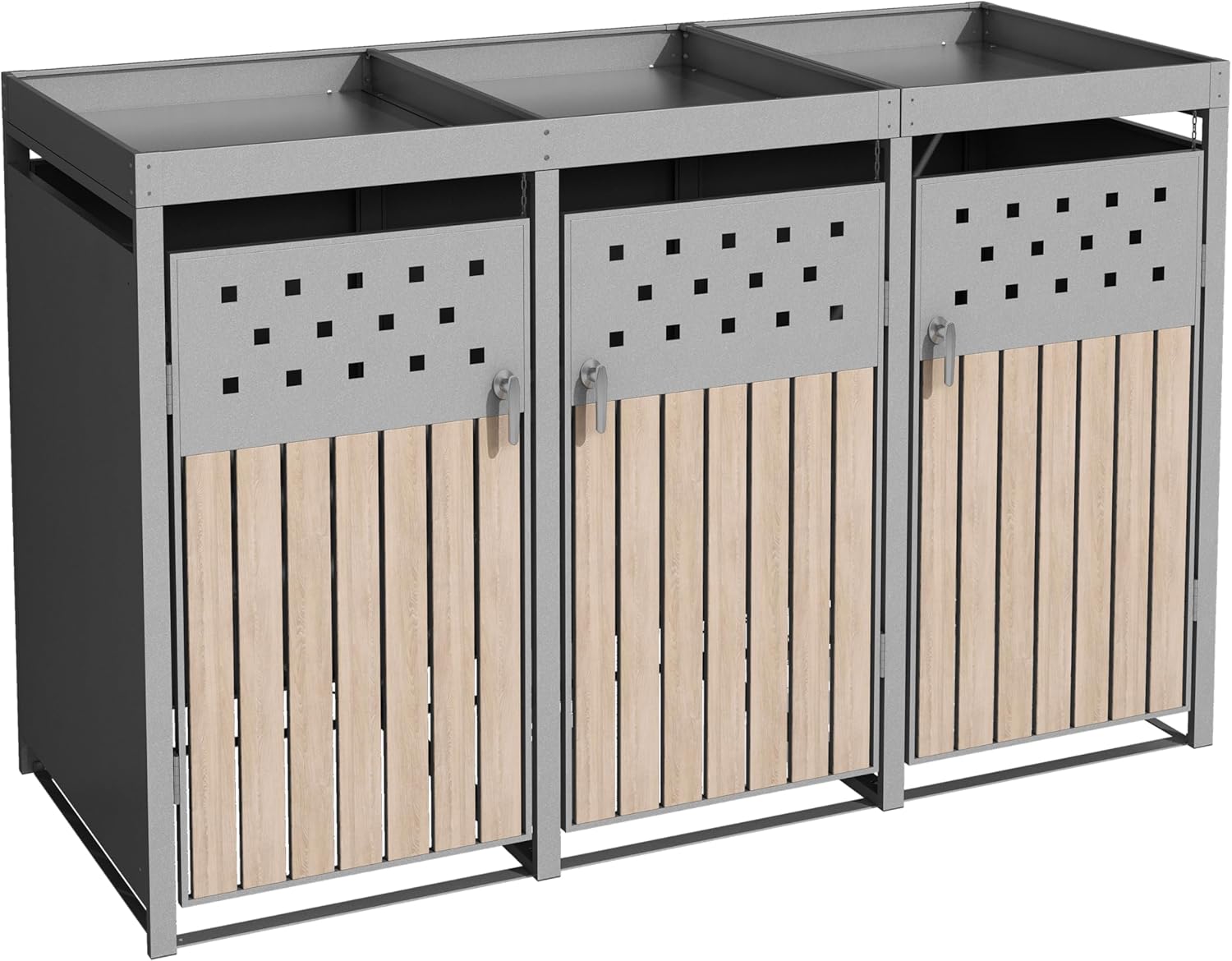 ESTEXO Mülltonnenbox Mülltonnenverkleidung mit Pflanzdach Aufbewahrungsbox Müllbox Edelstahl RAL 9007 (3 Türen)
