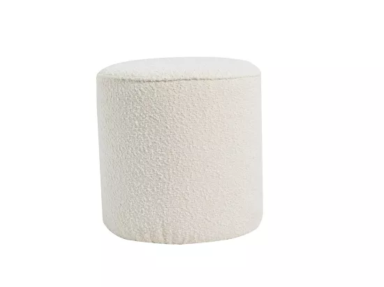 Pouf scandinave rond en tissu effet laine bouclée blanc cassé D40 cm MERIBEL