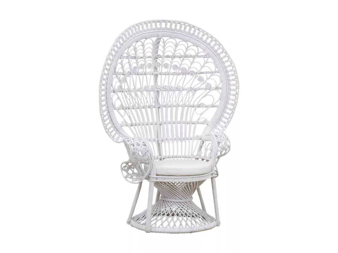 Fauteuil Emmanuelle artisanal en rotin Rotin laqué blanc
