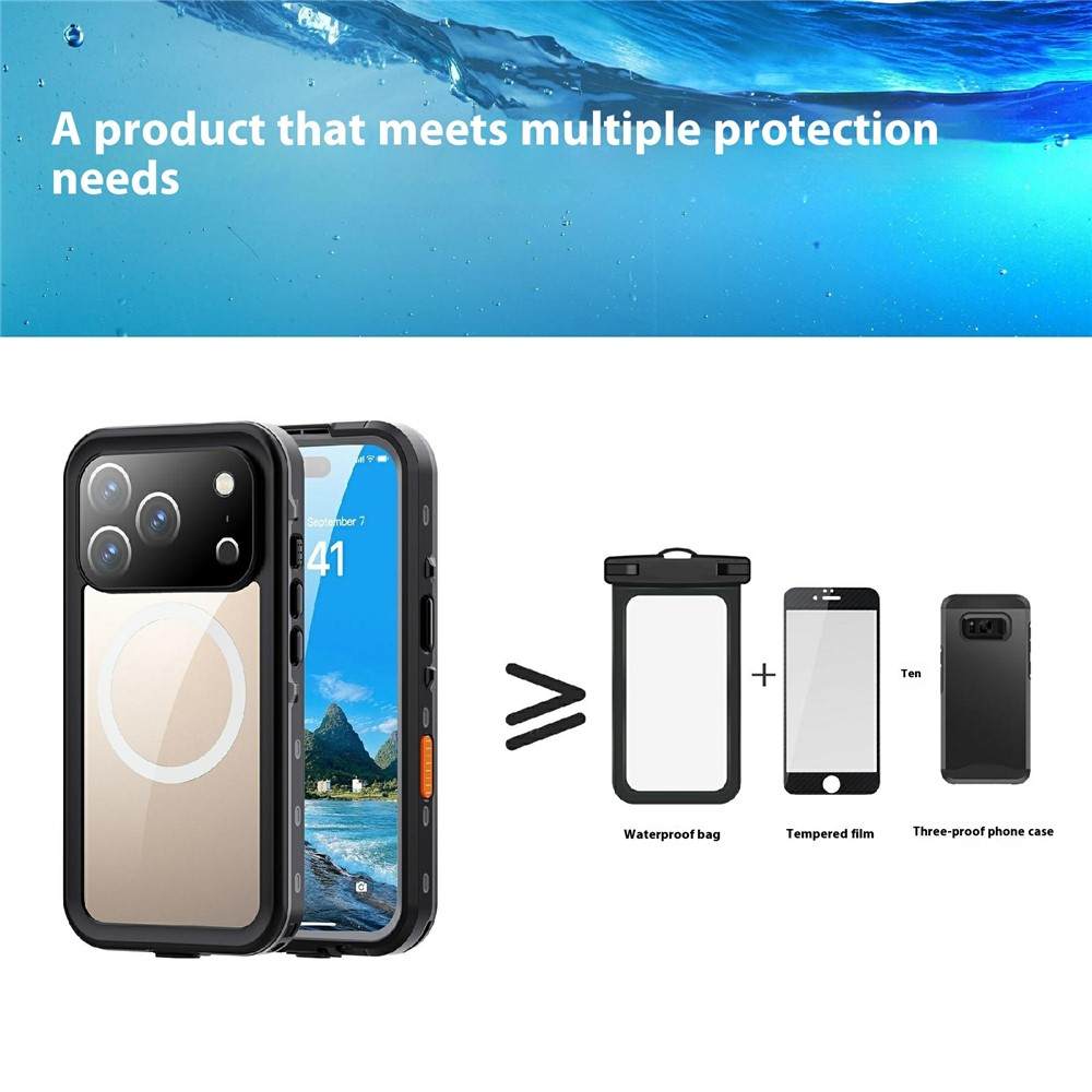 iPhone 17 Pro Wasserfeste MagSafe Outdoor Schutz Hülle (IP68) - Schwarz / Transparent