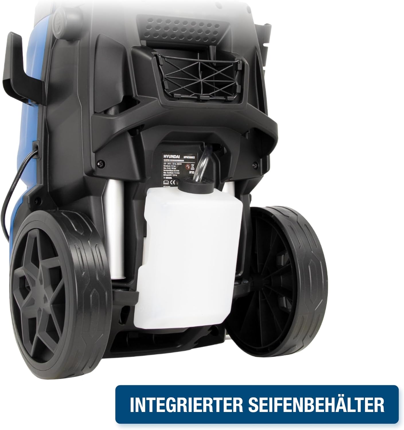 HYUNDAI Hochdruckreiniger HPW2000CE, max. 160 bar - 450 l/h, 2000 W, verdreh-sicherer 10m Schlauch, Edelstahl-Lanze mit Verstellbarer Düse, rotierende Turbodüse, Seifenflasche