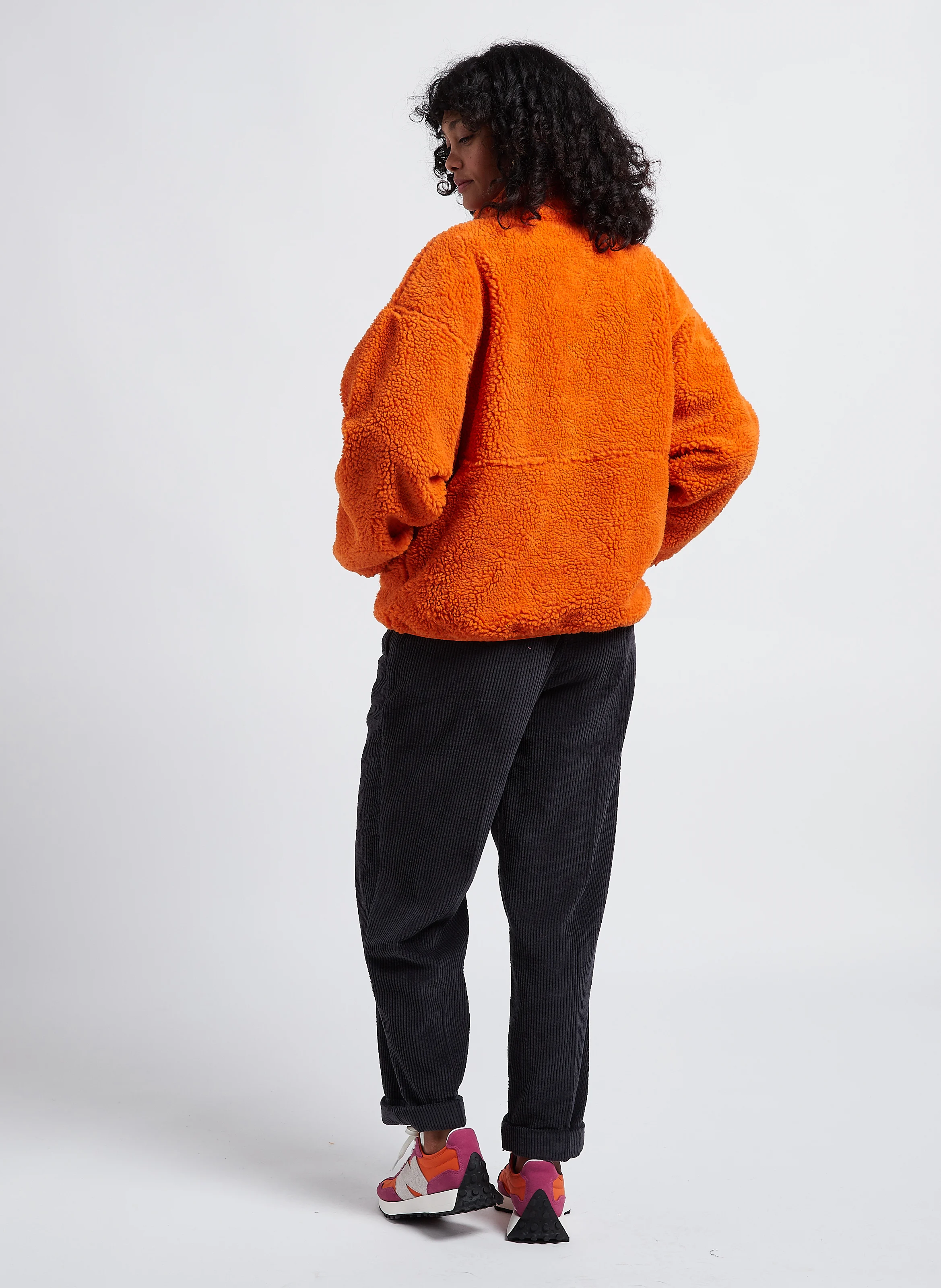 PADOW - Pantalon large taille haute en velours côtelé | Gris